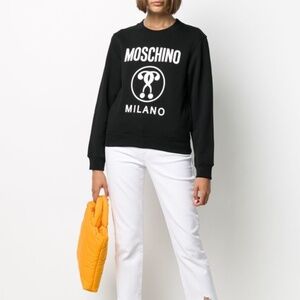 Moschino Couture Logo Double Question Mark Crewneck Sweatshirt Black US 8 NWT